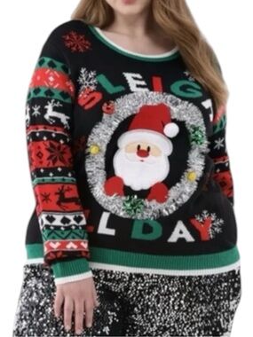 NO BOUNDARIES Ugly Holiday Sweater w/ Tinsel in Black/Red/White Size XL (16-18)